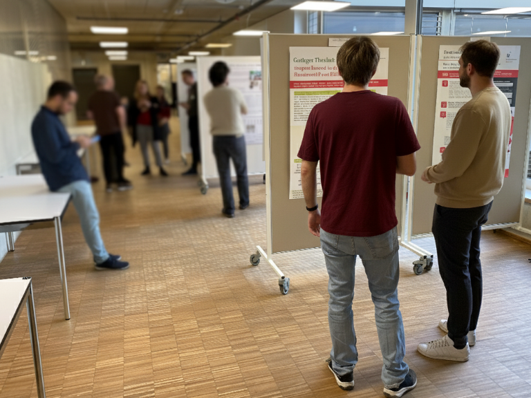 Foto vom fakultären Tag der Forschung der Phil-hum Fak. - Stellwände und Personen